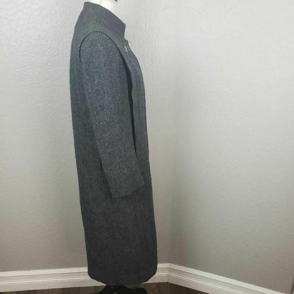 I. Magnin Vintage Gray Herringbone Wool Coat Med - Picture 6 of 10